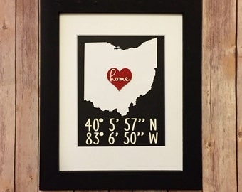 Personalized Latitude Longitude Art, New Home Gift, Map Art, Housewarming Gift, Realtor Closing Gift, State Art, Homeowner Gift