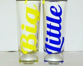 Set of 2 personalized shot glasses! Perfect for your Big and your Little! Wording can be changed! Perfect gift for roommates too!
