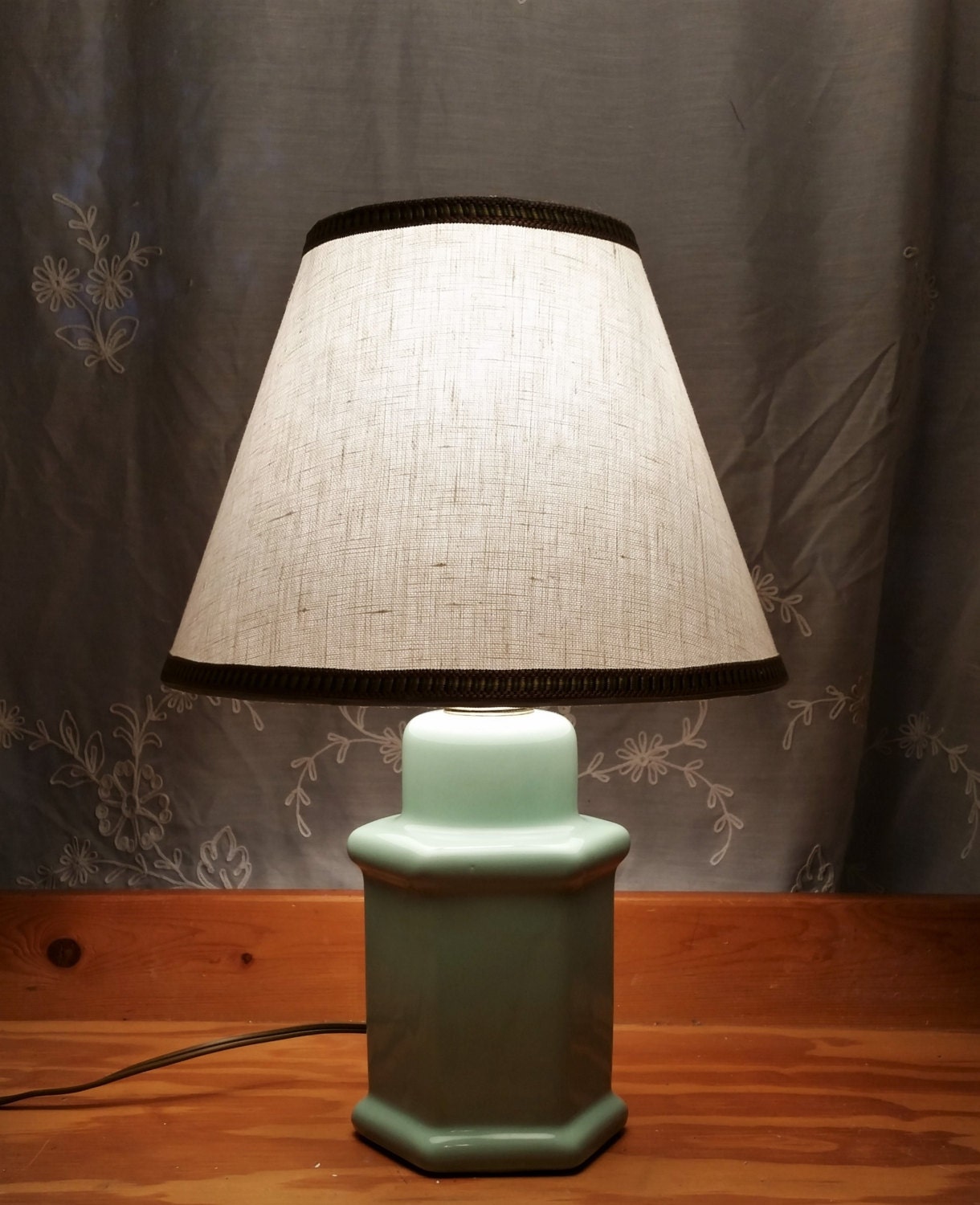 Lamp Mint Green Glass Custom Lampshade White by VeroLampshades