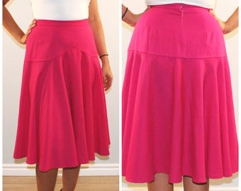 Vintage midi skirt high waist pink circle skirt medium hot pink magenta summer skirt 1970s 70s 1980s 80s small