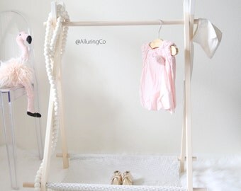 MINI Children's Clothing Rack (Mini Black Dots on White Cotton Calico Fabric canvas shelf) Dress rack - Girls room - Babies room