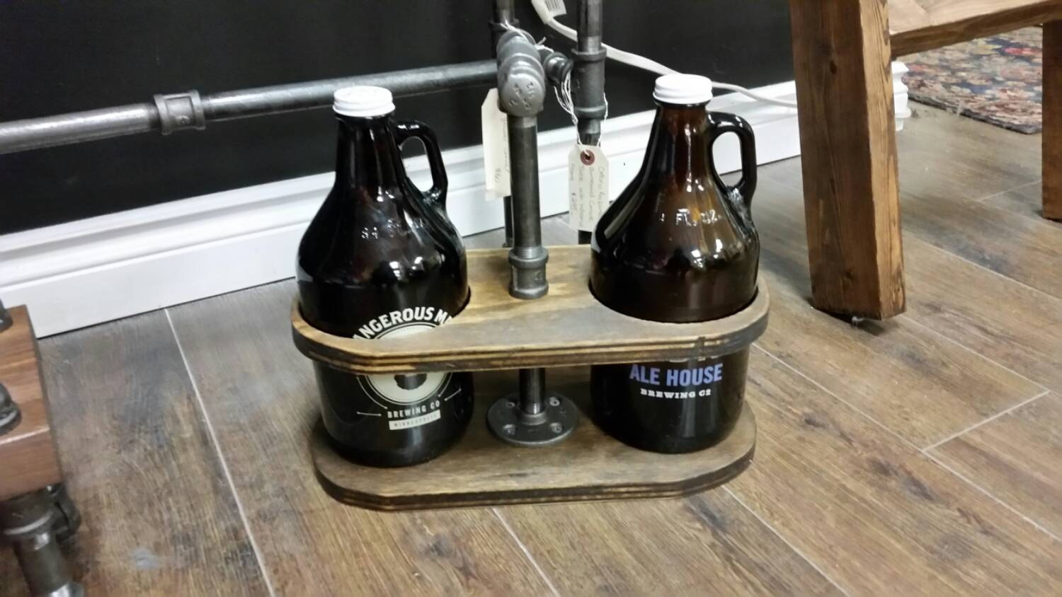 Rustic industrial beer growler carrier wood growler carrying