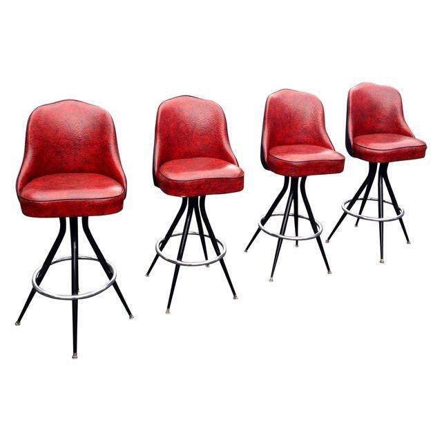 MidCentury Red/Black Vinyl bar Stools set of 4 EXCELLENT Condition