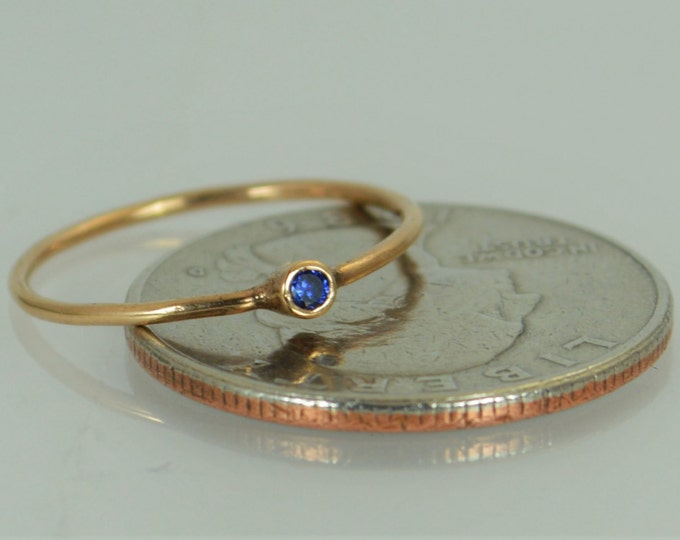 Tiny Sapphire Ring, Sapphire Stacking Ring, Solid 14k Rose Gold Sapphire Ring, Sapphire Mothers Ring, September Birthstone, Sapphire Ring