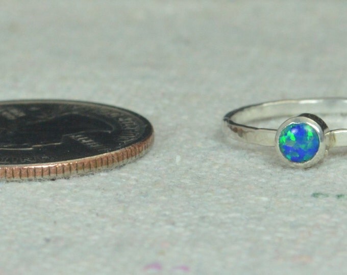 Small Silver Opal Ring, Sterling Opal Ring, Blue Opal Ring, Mothers Ring, Opal Jewelry, Stacking Ring, October Birthstone Ring