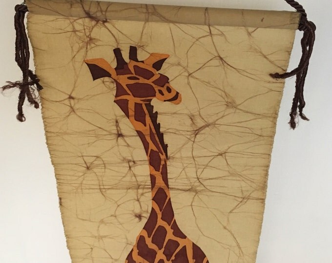 Storewide 25% Off SALE Large Vintage African Safari Wildlife Giraffe Woven Wall Tapestry Art Featuring Original Artist Signature