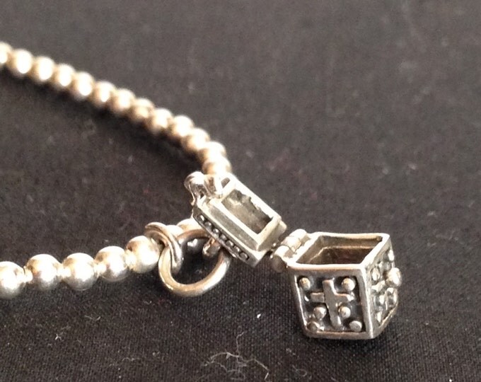 Storewide 25% Off SALE Vintage Sterling Silver Thailand Trinket Box Charm & Silver Tone Beaded Bracelet Featuring Latch Handle Lidded Charm