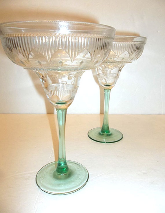 2 Art Deco Looking Margarita Glasses