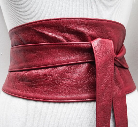 Red Leather Wide Obi Belt Red Corset Belt Leather obi belt