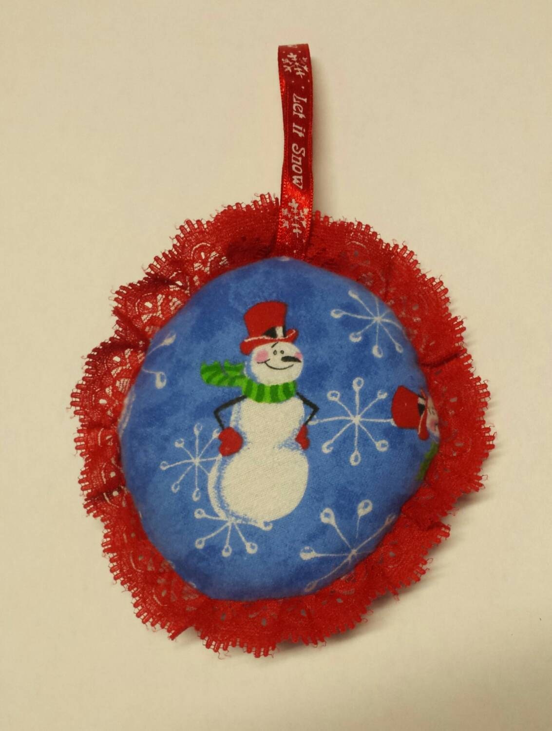 Hand Sewn Traditional Snowman & Snowflakes Christmas Ornament