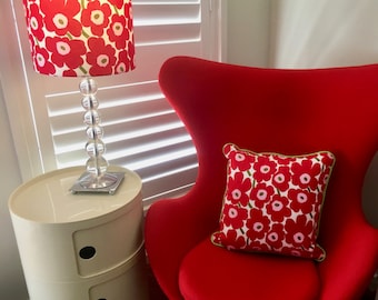 Marimekko lamp shade, marimekko fabric lampshade, marimekko unikko red lamp shade, pieni unikko, red flower lamp shade, unikko fabric