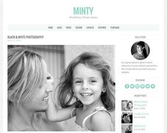 WordPress Theme "Minty", Responsive WordPress Theme, Blog Template, Premade Website Design, for WordPress.org Websites