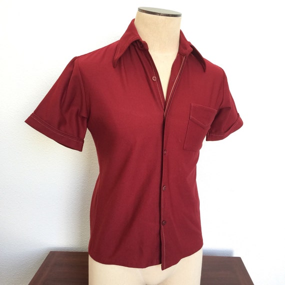Mens Casual Shirt Short Sleeves Brick Red by RetroResaleSanDiego