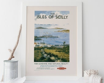 ENGLAND TRAVEL Poster - Isles of SCILLY Travel Poster Vintage British Railways Travel Poster Vintage Train Poster High Quality Reproduction
