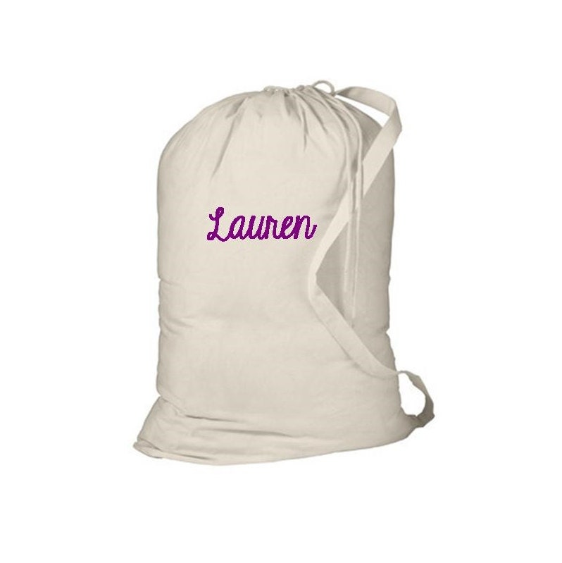 Monogrammed Large Canvas Laundry Bag Natural Tan or Black