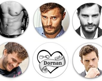 Set of 6 Jamie Dornan 1.25" Pinback Buttons, Flat Backs or Magnets Shirtless
