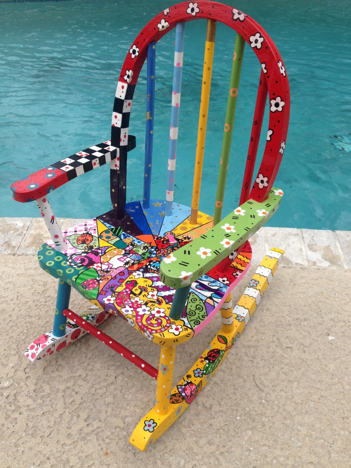 SALE Hand painted kids rocking chair Whimsical painted