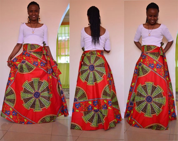 Items similar to African print skirt - Kipepeo wrap skirt in red ...