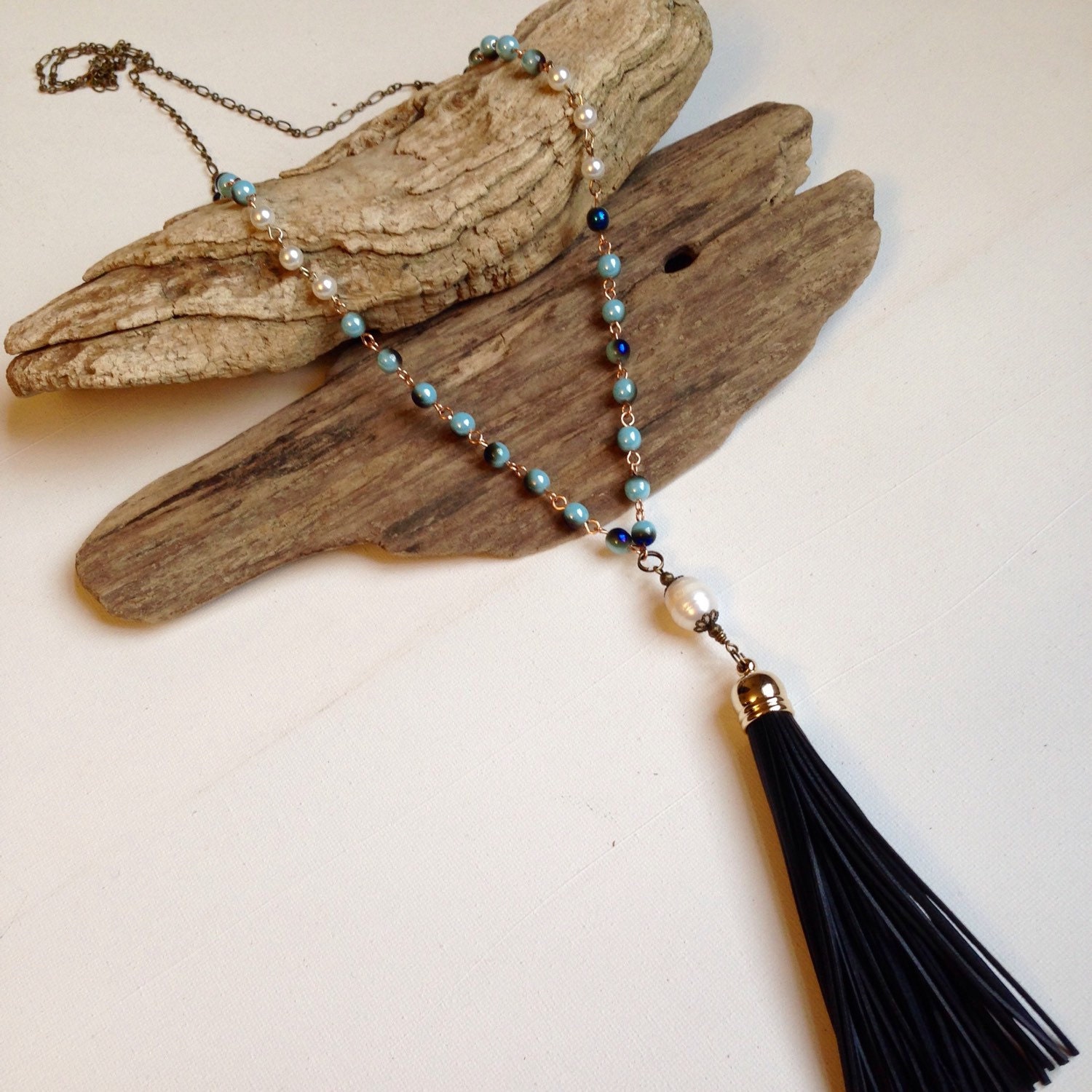 Tassel Necklace Beaded Boho Necklace Leather By Bohoblisscreations