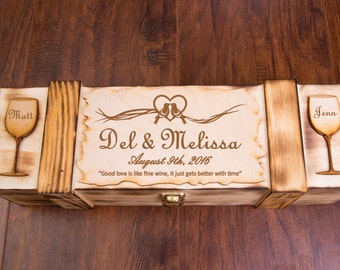 Wedding Wine Box, Engraved Personalized , Ceremony Wine Display, Keepsake Gift, Personalized & Rustic, Love Letter Ceremony Wine Case W01