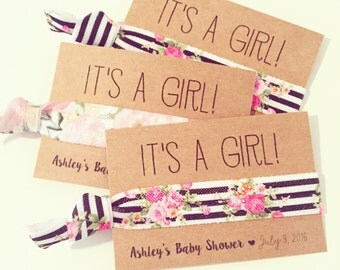 Rose Floral Baby Shower Hair Tie Favors | Pink Floral Hair Tie Favors, Baby Shower Hair Tie Favors, Its a Girl, Pink Girl Baby Shower Favors