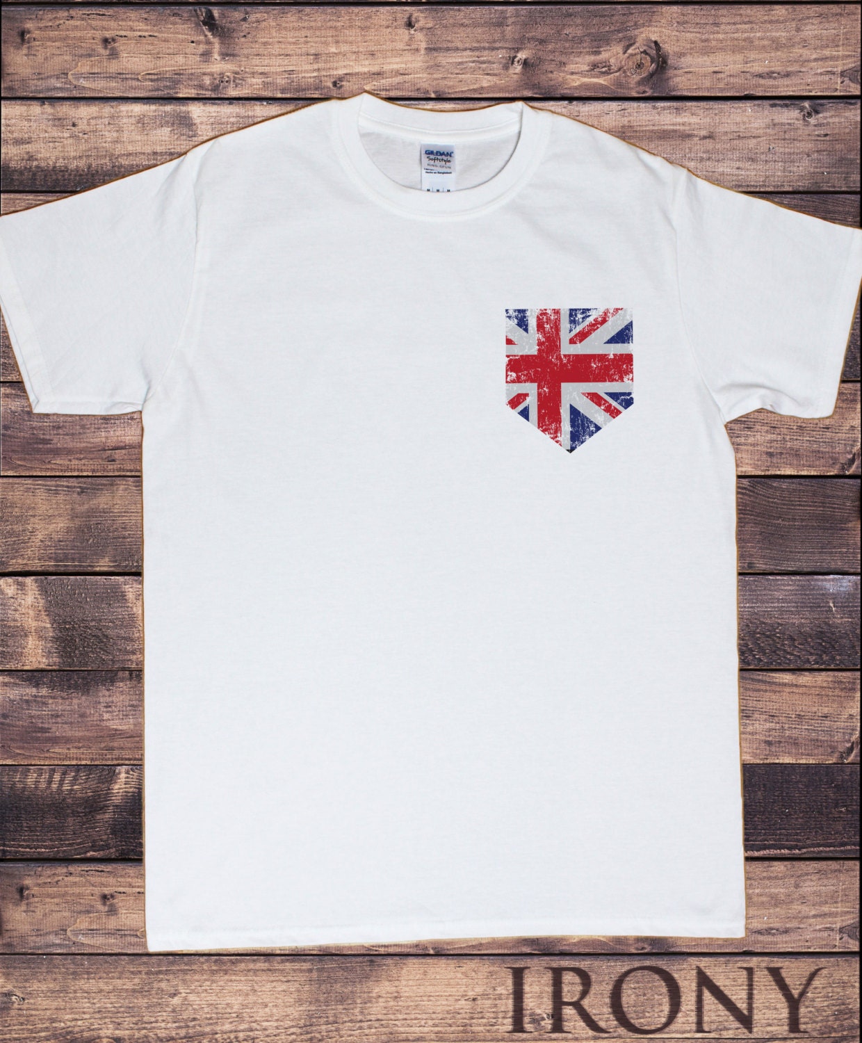 Mens White TShirt With British Flag Print Pocket Chest