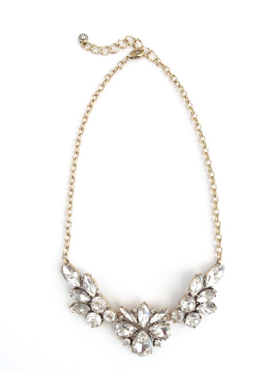 Floral Crystal Blossom Cluster Statement Necklace