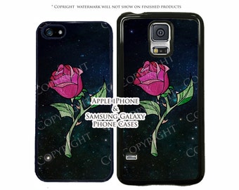 Disney Beauty and The Beast Stained Glass Rose Galaxy Case For Apple iPhone 7 iPhone 7 Plus iPhone 6 6s 5 5s SE Galaxy Phone s7 Edge S6 S5