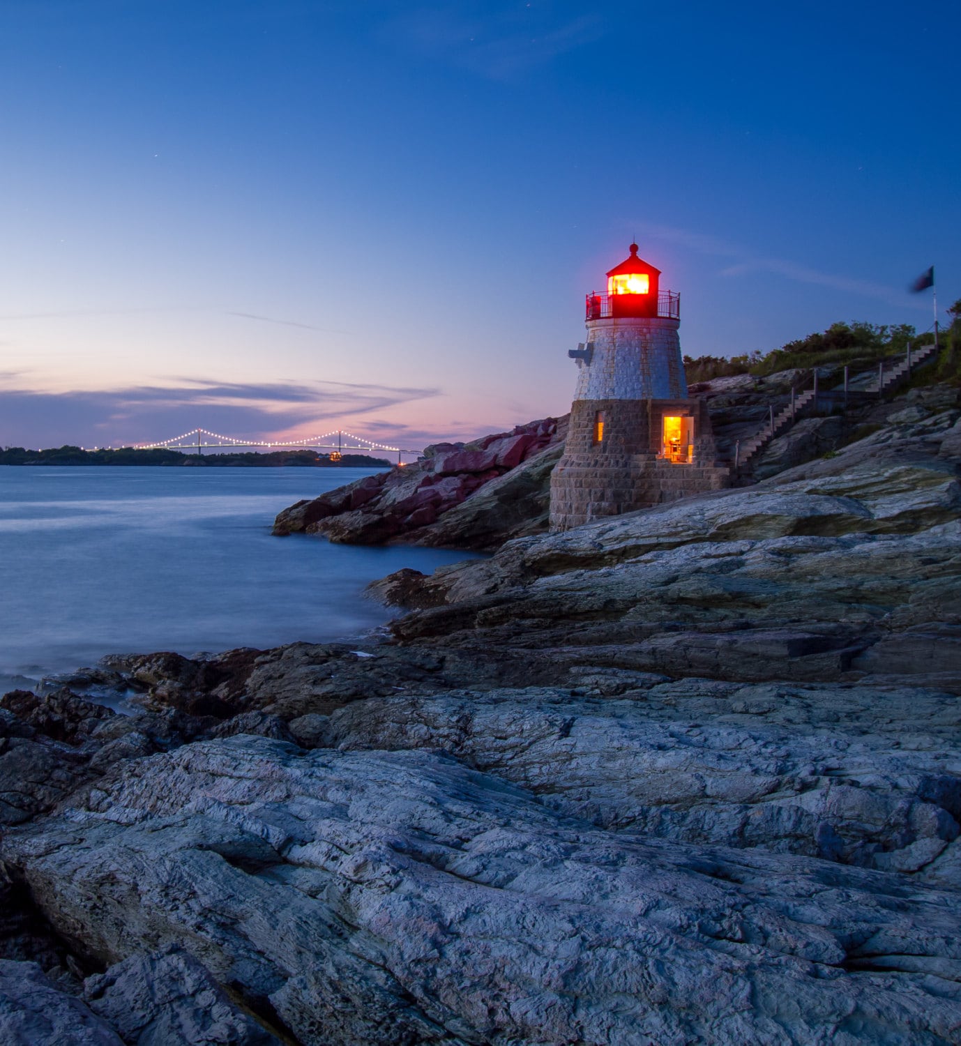 Illuminated Castle Hill Lighthouse Newport Rhode Island
