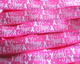 7/8" Hope Breast Cancer Awareness Hot Pink US Designer Grosgrain Ribbon