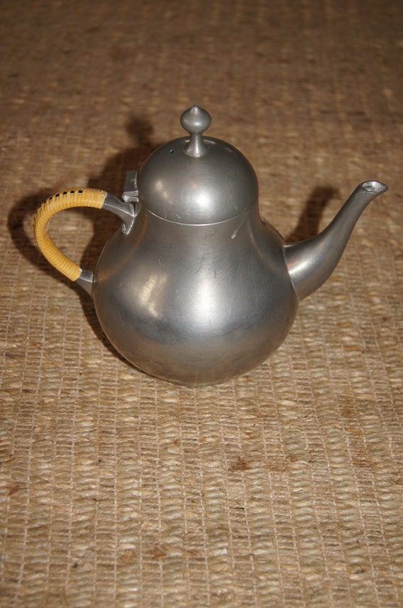 Vintage KMD Royal Holland Pewter Teapot with wicker handle