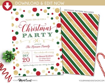 Christmas Party Invitation, Christmas Party Invite, Christmas Party Printable, DIY Edit Adobe Reader Printable