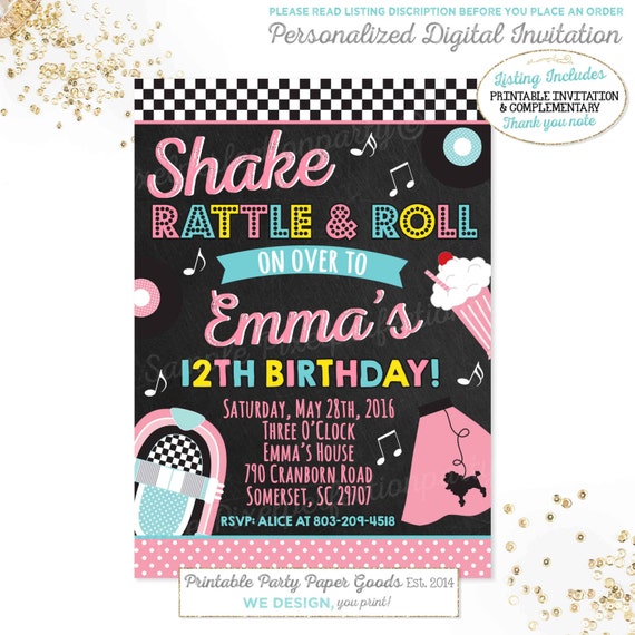 50's Birthday Invitation Fifties Birthday Invitation