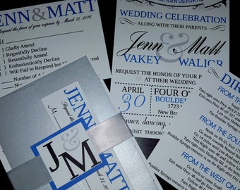 7 Piece Wedding Invitation Set, Return Address Printing Included, Complete and Ready to Use