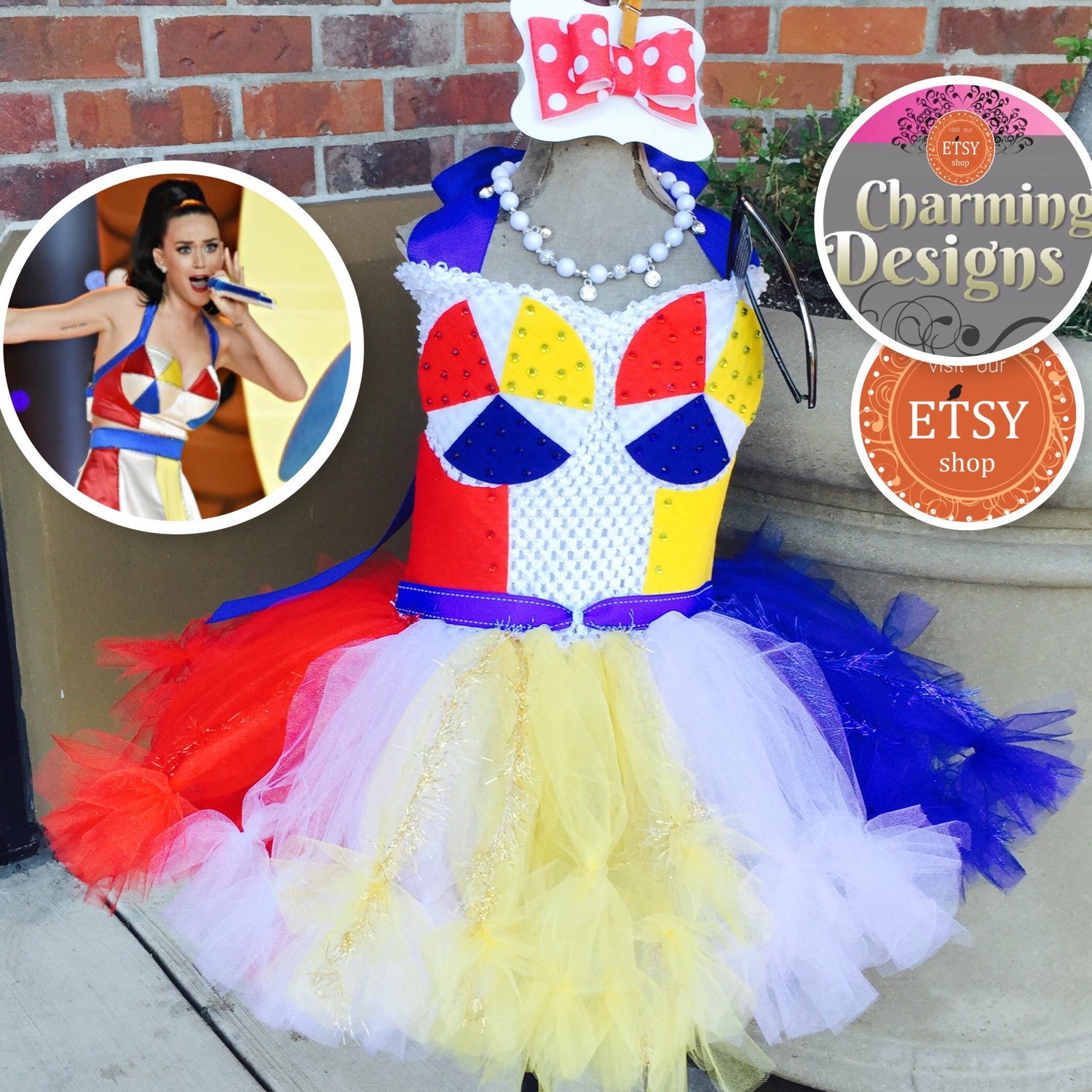 3 piece Beach Ball TuTu Dress Necklace & Bow Katy Perry