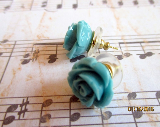 Teal rose earrings-flower girl gifts-teal rose studs-rose Posts-Rosette Earrings-Jr Bridesmaids jewelry-story book-childrens earrings-cute