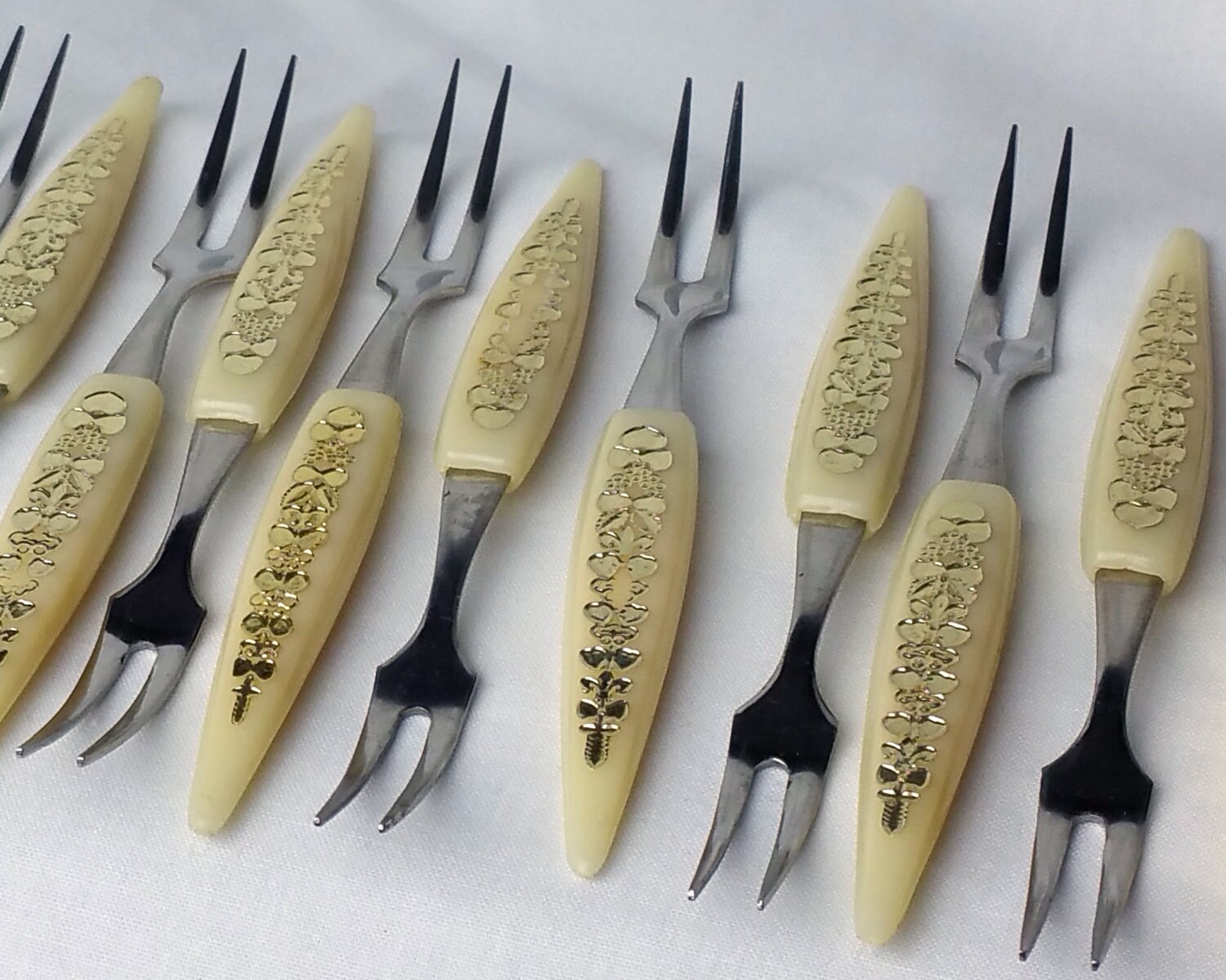 12 Mini Cocktail Forks Set Japanese 1960's Ivory by Eudaemonius