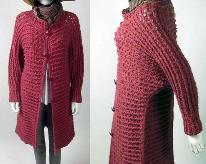 70s cocoon shape batwing ribbed vertical knit wool jacket coat