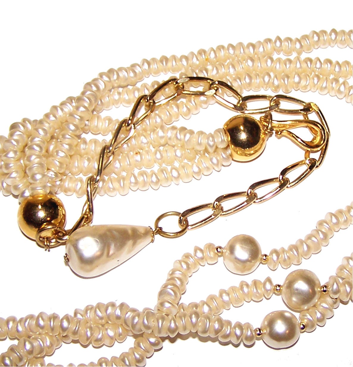 Pearl Belt Vintage Belt Braided Pearls with Gold Chain