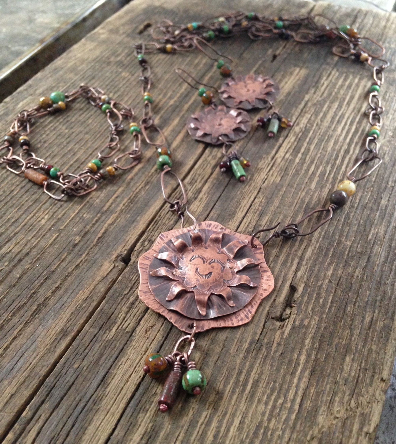 Handmade copper necklace earrings and bracelet handmade
