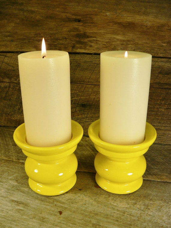 CANDLE HOLDERS Yellow MidCentury Mod Royal Haeger