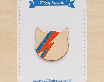 David Bowie minimal brooch - David Bowie jewellery - Ziggy stardust cat - Aladdin sane pin - David Bowie badge - Bowie fan gift - Cat lover