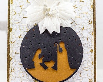 Handmade Merry Christmas Manger Scene Ornament Christmas Card