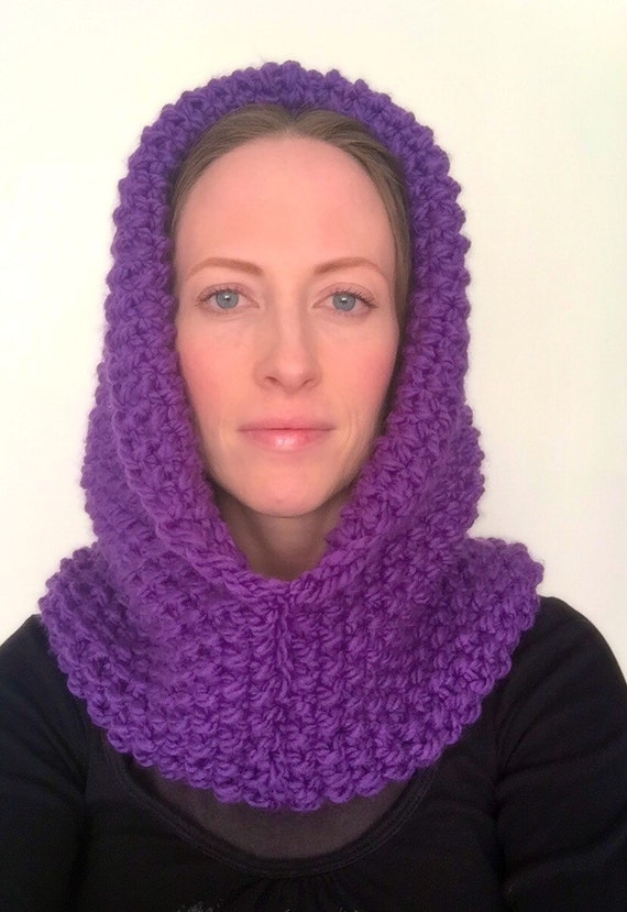 Hooded cowl Purple hood Knitted hood Purple winter hood