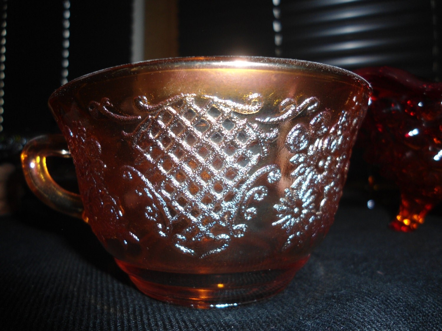 Marigold Orange Carnival Glass Tea Cup Federal Glass Bouquet