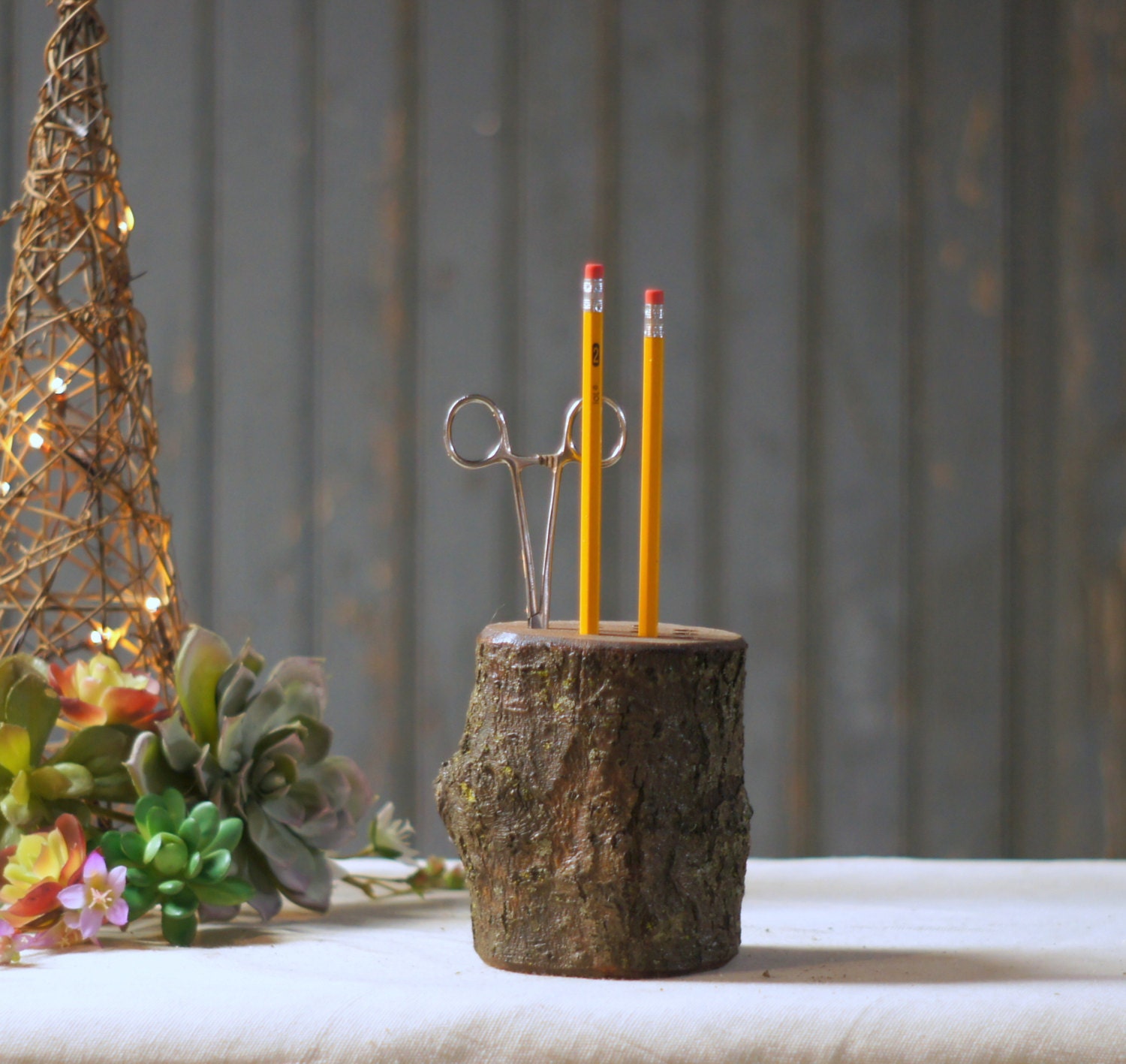 Log Pencil Holder Rustic Decor Reclaimed Wood Primitive