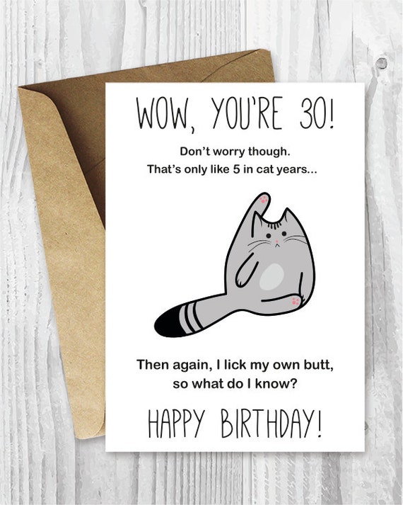 30th Birthday Card Printable Birthday Card Funny Cat by 