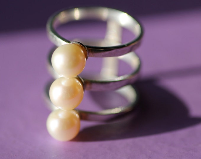 BLACK FRIDAY SALE Triple pearl ring Pearl ring Gift idea Womens ring