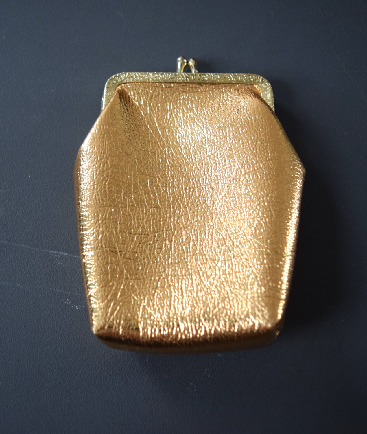 Vintage Metallic Gold Coin Purse Small Long Shimmer Gift for