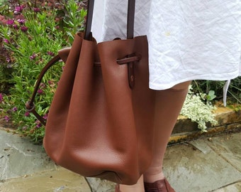 Leather Bucket Bag Carrier Style handmade in UK by me....calf leather (E33)
